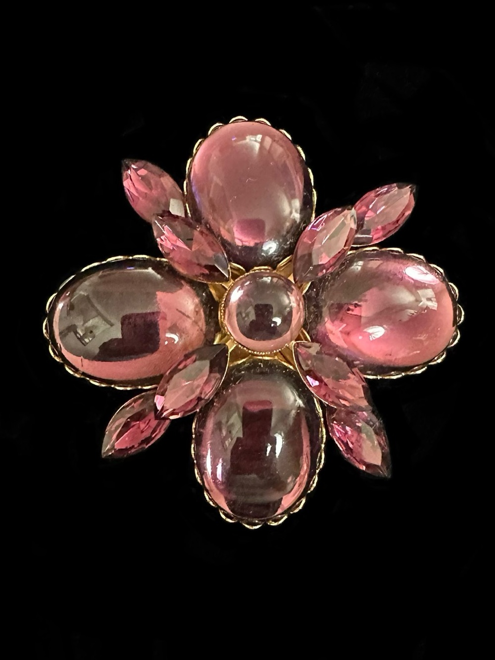 Vintage Purple Crystal Flower Brooch by